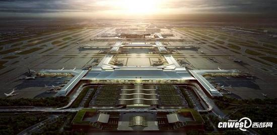 西安咸阳国际机场东航站楼（T5航站楼）规划效果图（图源：西部网）